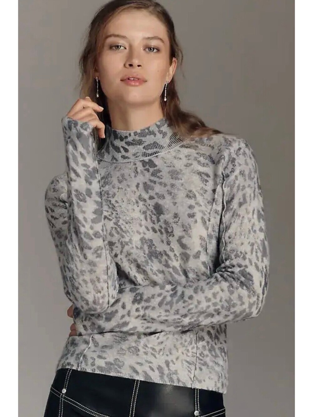 NWOT 100% Cashmere Pilcro Leopard Print Mock Neck Sweater - Size S
